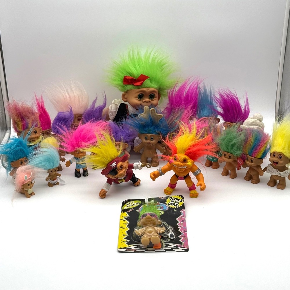 27 Vintage Troll Doll Lot Russ Hasbro Ace Novelty TNT Novelties 1990s NIP Keycha